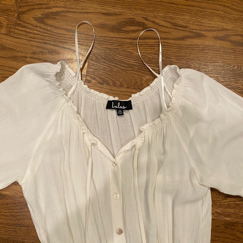 Lulu's Cream Smocked Blouse with Buttoned Details